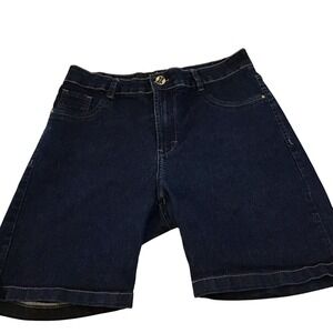 Malloy Women Dark Wash Denim Bermuda Shorts Size‎ 40 Brazil Blue Jean Stretch